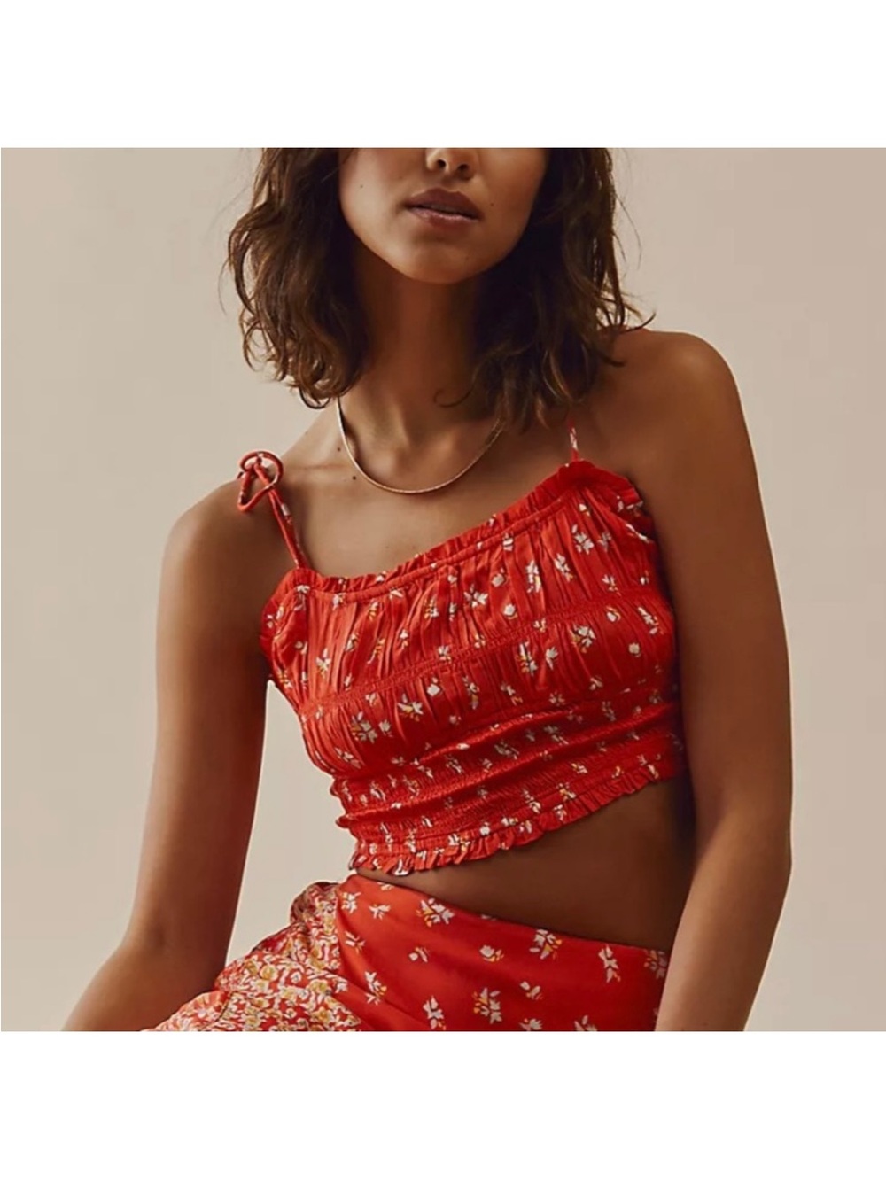 Women’s Free People Kaia Red Floral Smocked Crop Top Size S